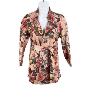 Solitaire NWT Anthropologie Womens M Faux Suede Belted Floral Jacket Kimono Boho